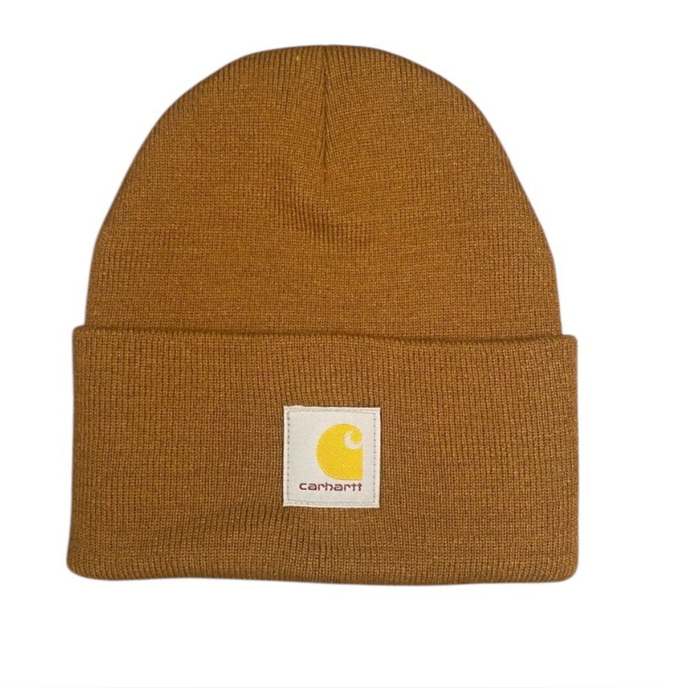 NWOT Carhartt Tan Knit Beanie Iconic Logo Patch Unisex